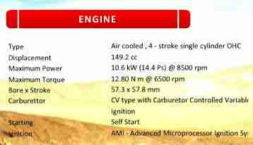 2011 CBZ Hero CBZ Xtreme engine specifications