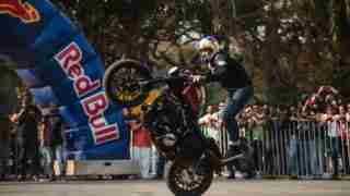 Stunt Rider Aras Freestyle performs at 8th India H.O.G. Rally held in Goa