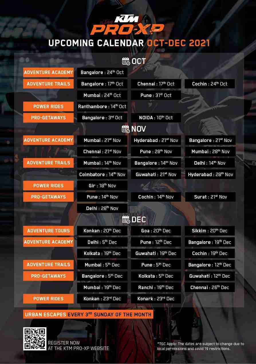 KTM India Pro-XP rides Calendar