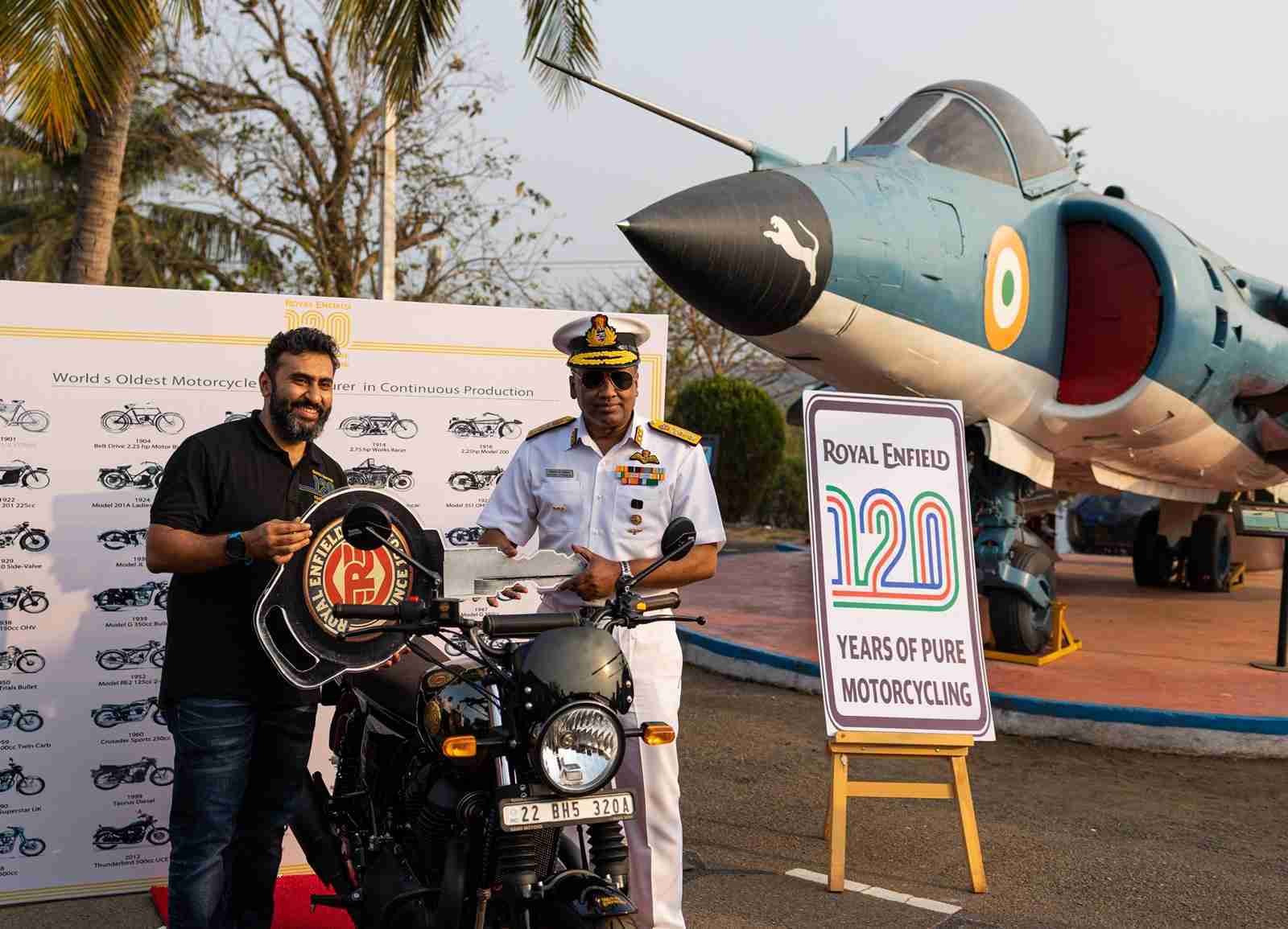 Indian Navy Rear Admiral Philipose G Pynumootil with his Limited 120 years Anniversary Edition Interceptor 650