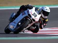 IDEMITSU Honda Racing India team rider Kavin Samaar Quintal in Race 2 of Round 4 of 2023 ARRC