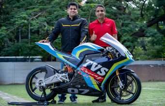 TVS Apache RTE (Racing Throttle Electric) race motorcycle
