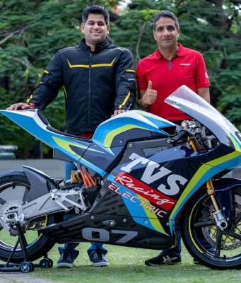 TVS Apache RTE (Racing Throttle Electric) race motorcycle